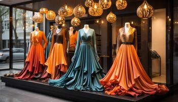 AI generated Fashion boutique displays elegant clothing collection in modern showroom generated by AI photo