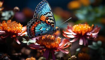 AI generated The vibrant butterfly pollinates a single yellow flower in nature generated by AI photo