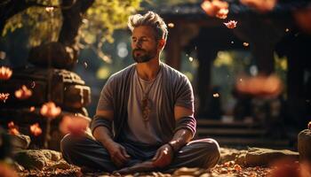 ai generado un contento Pareja disfruta naturaleza belleza, sentado juntos en otoño generado por ai foto