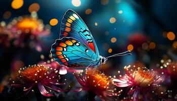 AI generated Vibrant butterfly wing, nature gift, illuminated in abstract beauty generated by AI photo