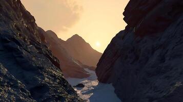 AI generated Sun Setting Over Mountain. Generative AI. photo