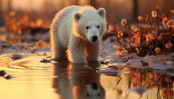 AI generated Cute mammal walking in snow, reflecting beauty in nature generated by AI photo