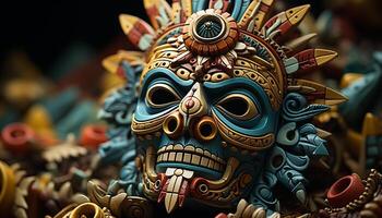 ai generado antiguo hindú escultura, vistoso mascarilla, símbolo de espiritualidad y tradicion generado por ai foto