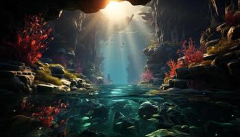 AI generated Swimming below, fish explore underwater beauty in nature generated by AI photo