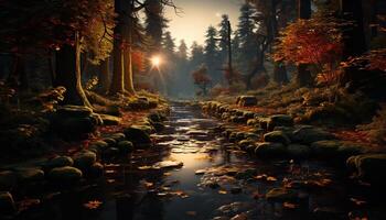 ai generado otoño bosque naturaleza belleza en un amarillo hoja paisaje generado por ai foto