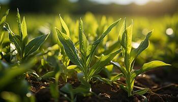 AI generated Fresh green leaves grow in the outdoors, symbolizing new life generated by AI photo