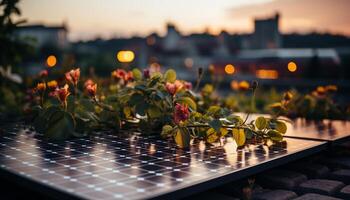 AI generated Freshness of nature beauty in defocused cityscape at dusk generated by AI photo