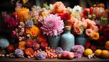 ai generado frescura y belleza en naturaleza un ramo de flores de perfumado flores generado por ai foto