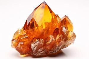 AI generated A citrine gemstone is solo on a plain white backdrop. photo