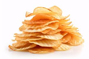 AI generated Crisps placed on a plain canvas, indicating nutriment. photo