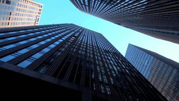 Glass skyscraper building clouds blue sky video