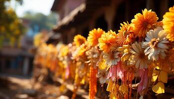 ai generado amarillo flores en un fila, vibrante pétalos celebrar naturaleza belleza generado por ai foto