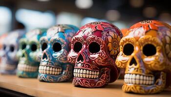 AI generated Day of the Dead celebration colorful sugar skull decorations generated by AI photo