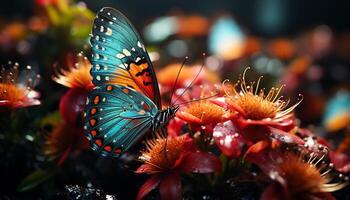 AI generated Vibrant butterfly on yellow flower showcases nature delicate beauty generated by AI photo