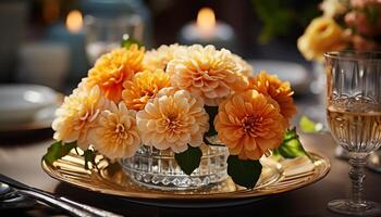 AI generated Elegant flower arrangement brings freshness and romance to table generated by AI photo