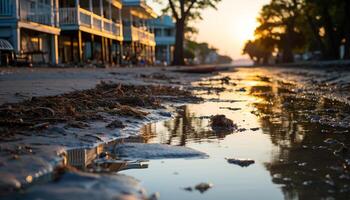 AI generated Sunset reflects on water, nature beauty in tranquil summer dusk generated by AI photo