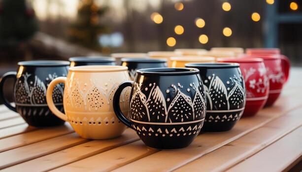 ai generado rústico café jarra en de madera mesa, naturaleza elegante decoración generado por ai foto