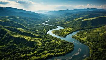 AI generated Majestic mountain range reflects tranquil sunset over idyllic coastline generated by AI photo