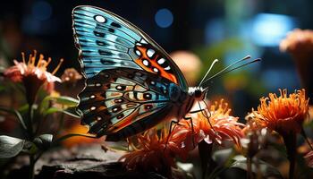 ai generado un vibrante mariposa moscas en medio de amarillo flores en el verano generado por ai foto