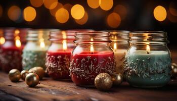 AI generated Glowing candle illuminates dark winter night, symbolizing Christmas celebration generated by AI photo