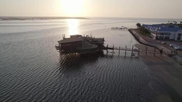 Fisherman's hut on stilts on the sea video