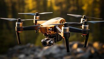 AI generated Aerial drone, propeller spinning, capturing nature beauty with expertise generated by AI photo