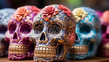 AI generated Day of the Dead celebration colorful, spooky, ancient tradition, ornate masks generated by AI photo