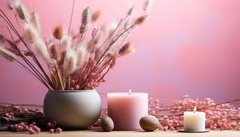 AI generated Aromatherapy candle brings relaxation and beauty to modern home generated by AI photo