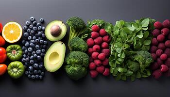 ai generado frescura de orgánico Fruta y verdura, sano comiendo, vegetariano comida generado por ai foto