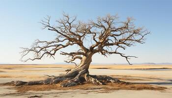 ai generado tranquilo acacia árbol soportes solo en árido africano paisaje generado por ai foto