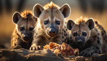 AI generated Cute feline cub looking at camera in African savannah generated by AI photo