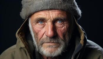 ai generado grave mayor hombre con gris pelo mirando con confianza a cámara generado por ai foto