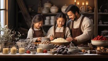 AI generated Father and daughter baking homemade cookies, spreading love and joy generated by AI photo