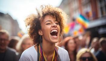 AI generated Young adults enjoying a carefree music festival, laughing and dancing generated by AI photo