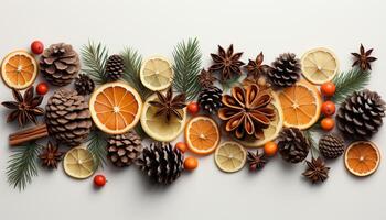 AI generated Winter celebration orange dessert with anise spice on wooden table generated by AI photo