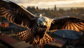 ai generado majestuoso halcón volador en naturaleza, cerca arriba de animal ojo generado por ai foto