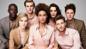 AI generated A successful multi ethnic business team looking confident and elegant generated by AI photo