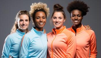 AI generated A diverse group of smiling athletes exude confidence and success generated by AI photo