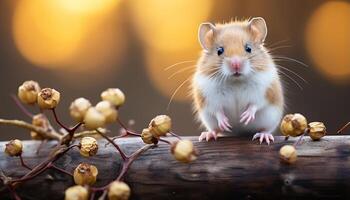 AI generated Cute small rodent, fluffy fur, playful mouse, curious puppy generated by AI photo