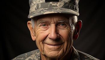 ai generado sonriente veterano en Ejército uniforme, orgulloso y confidente generado por ai foto