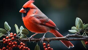 ai generado linda pinzón encaramado en rama, rodeado por vibrante naturaleza generado por ai foto