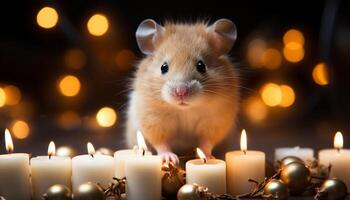 AI generated Cute mammal, small and fluffy, illuminated by candlelight in celebration generated by AI photo