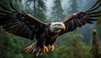 AI generated Majestic bald eagle soaring in nature tranquil blue skies generated by AI photo