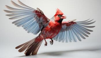 ai generado un vibrante guacamayo volador libremente en naturaleza hermosa azul cielo generado por ai foto