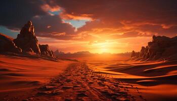 AI generated Majestic mountain peak, tranquil sunset, sandstone cliffs, serene seascape generated by AI photo