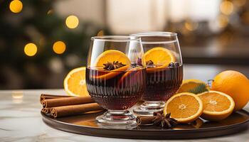 AI generated Homemade mulled wine warms winter with sweet, spicy celebration generated by AI photo