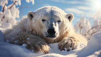 ai generado linda perrito en nieve, mirando a cámara, invierno mundo maravilloso generado por ai foto