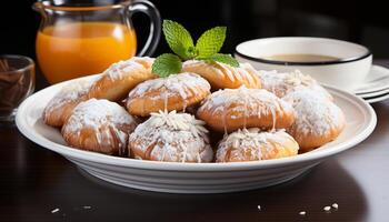 ai generado frescura y dulzura en un lámina, gastrónomo postre indulgencia generado por ai foto