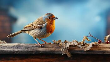 AI generated A cute sparrow perching on a branch, singing in winter generated by AI photo