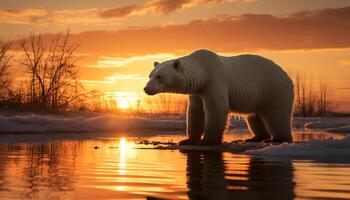 AI generated One majestic arctic mammal reflects in tranquil, frozen pond generated by AI photo